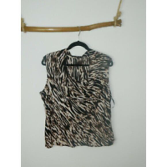CALVIN KLEIN Blouse Brown Animal Print Cowl Neck Shirt Size X-Large - Picture 4 of 6